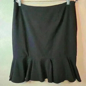 Nine West Black Pencil Skirt Ruffled Hem Sz 10 Office Siren Boardroom Chic